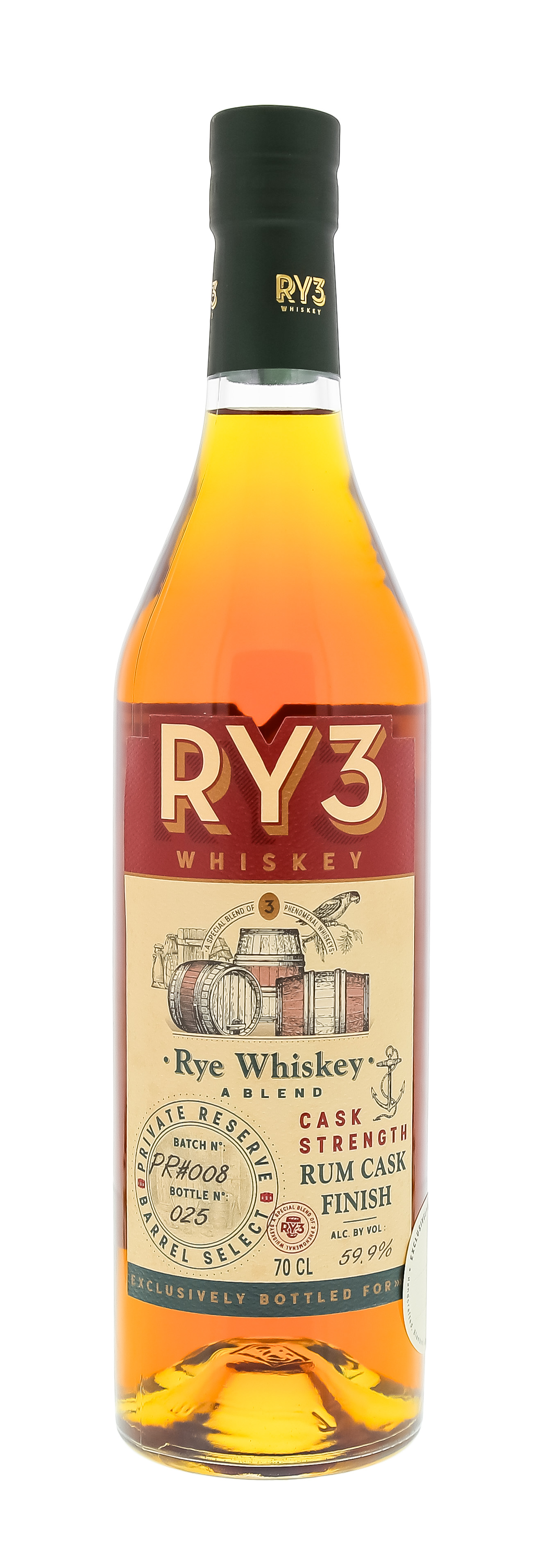 Ry3 Blended Rye Whiskey Cask Strength Rum Cask Finish 0,7L