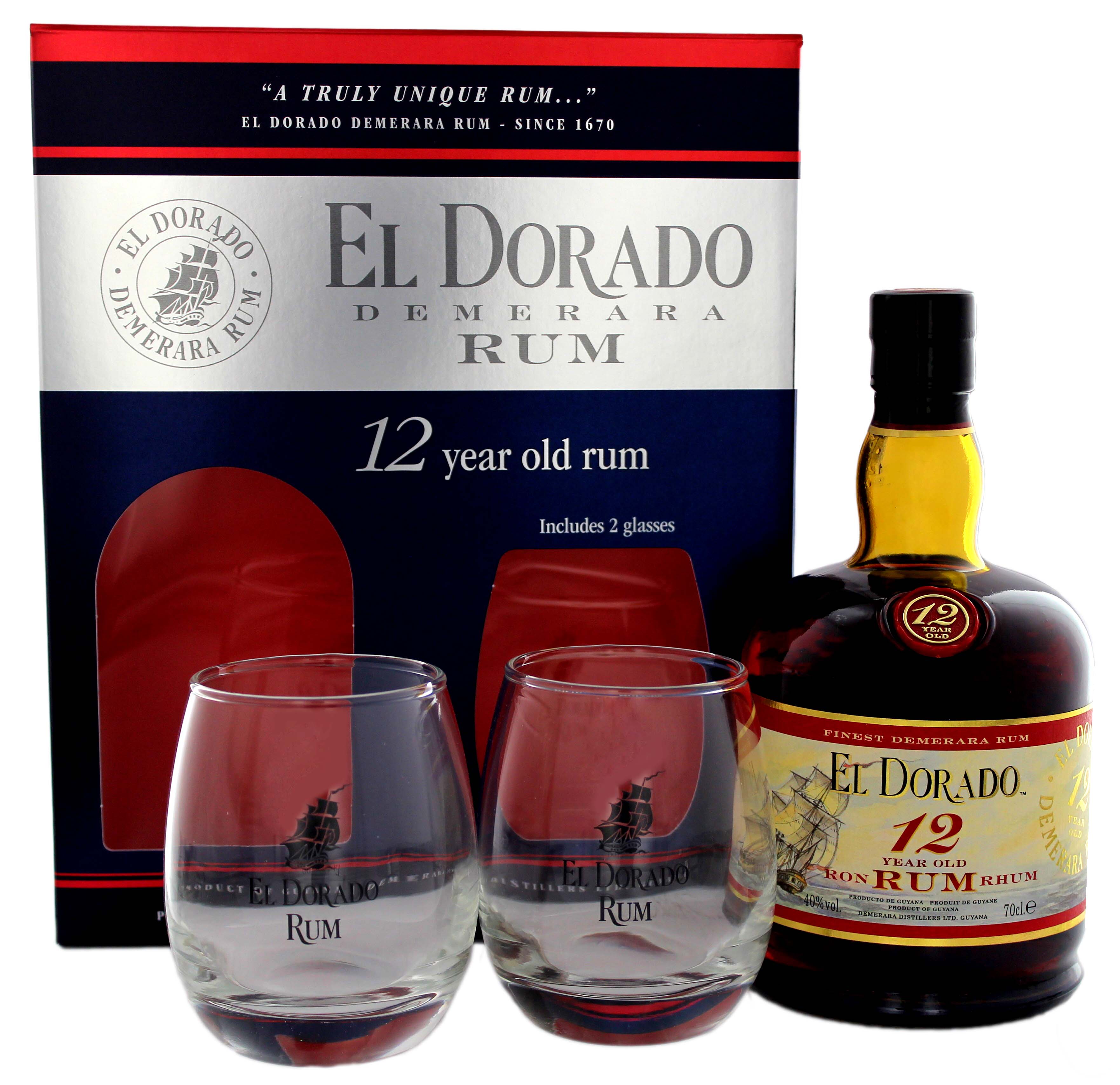 El Dorado Rum 12YO 0,7L + 2 Gläser -GB-