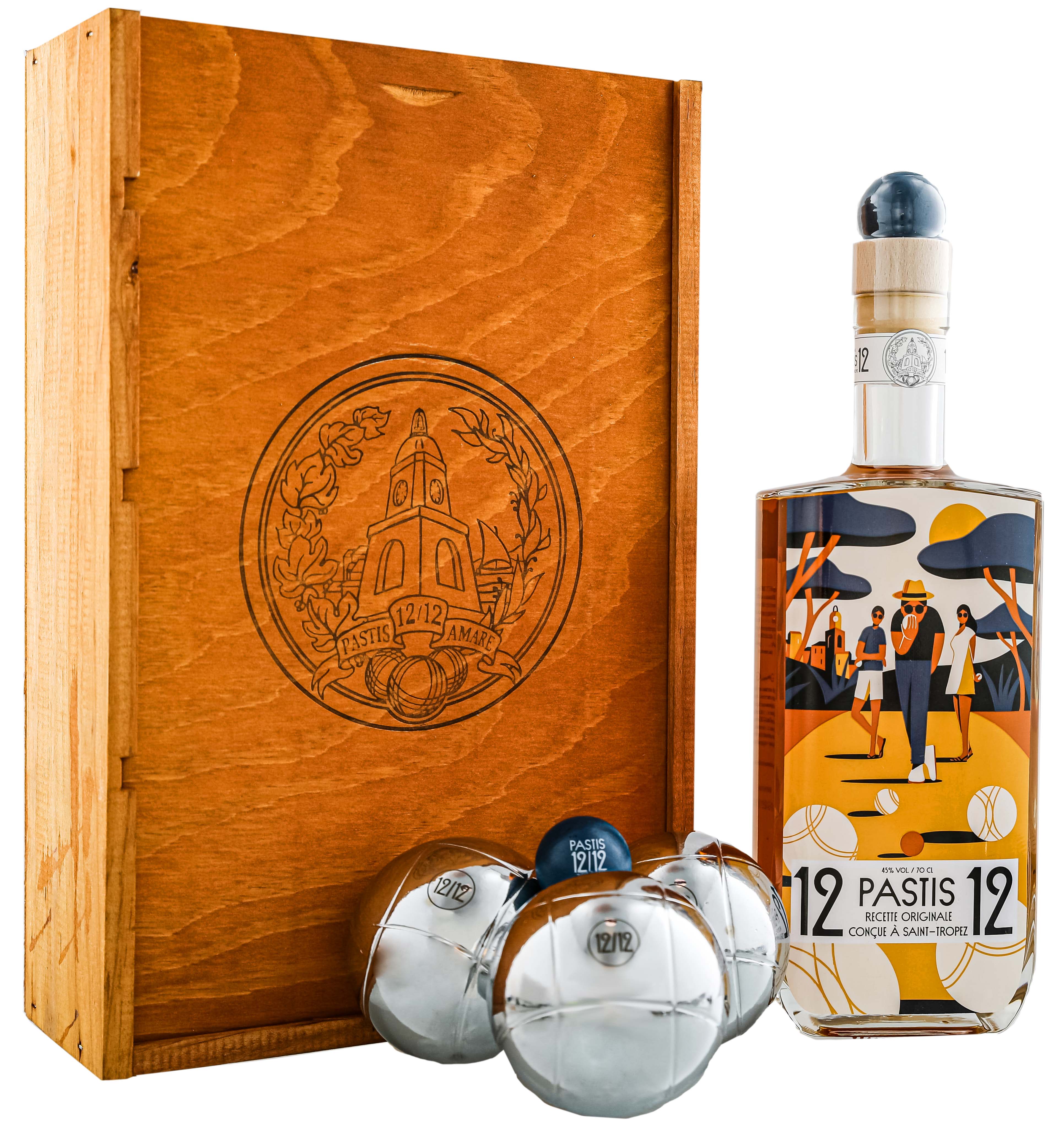 12/12 Pastis de Saint Tropez Set Petanque 0,7L Wooden Box