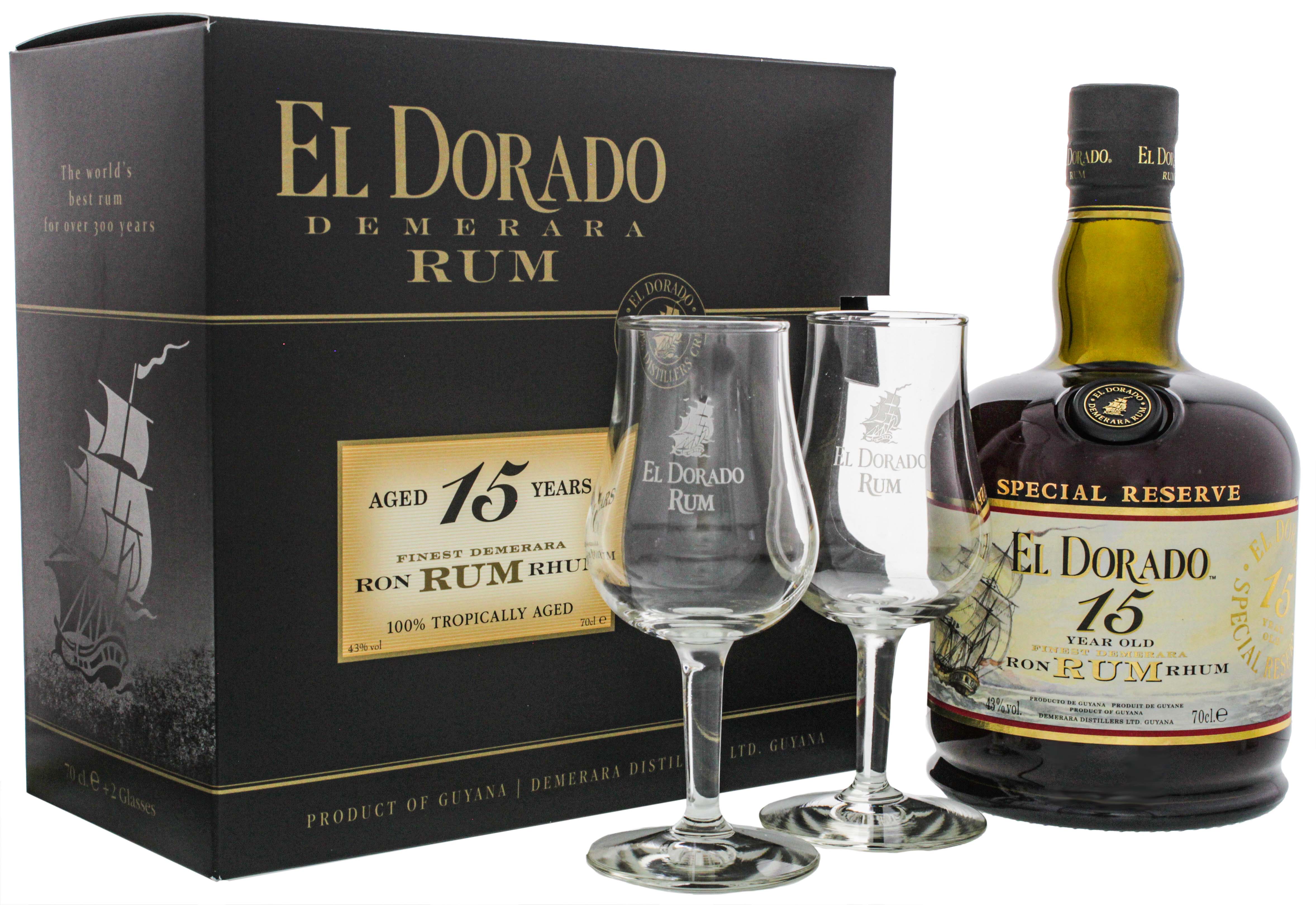 El Dorado Rum 15YO 0,7L + 2 Gläser -GB-